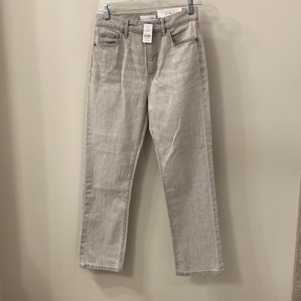 Loft gray high waist straight crop jeans